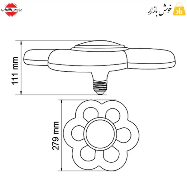 ابعاد لامپ led گلسا پارس شهاب 40 وات