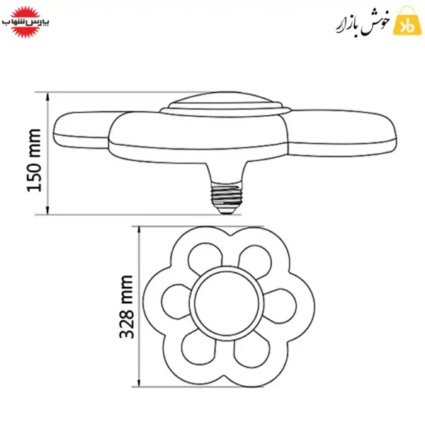 ابعاد لامپ گلسا پارس شهاب 70 وات