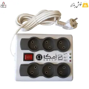 محافظ برق 6 خانه امگا مدل P6000، کابل 5 متری مناسب تلویزیون و کامپیوتر
