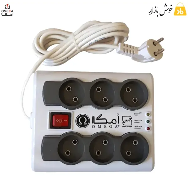 محافظ برق 6 خانه امگا مدل P6000، کابل 5 متری مناسب تلویزیون و کامپیوتر