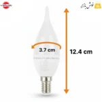 نمایش ابعاد لامپ ال ای دی شمعی مات 6 وات مهتابی پارس شهاب پایه E14 با طول 12.4 cm و قطر 3.7 cm