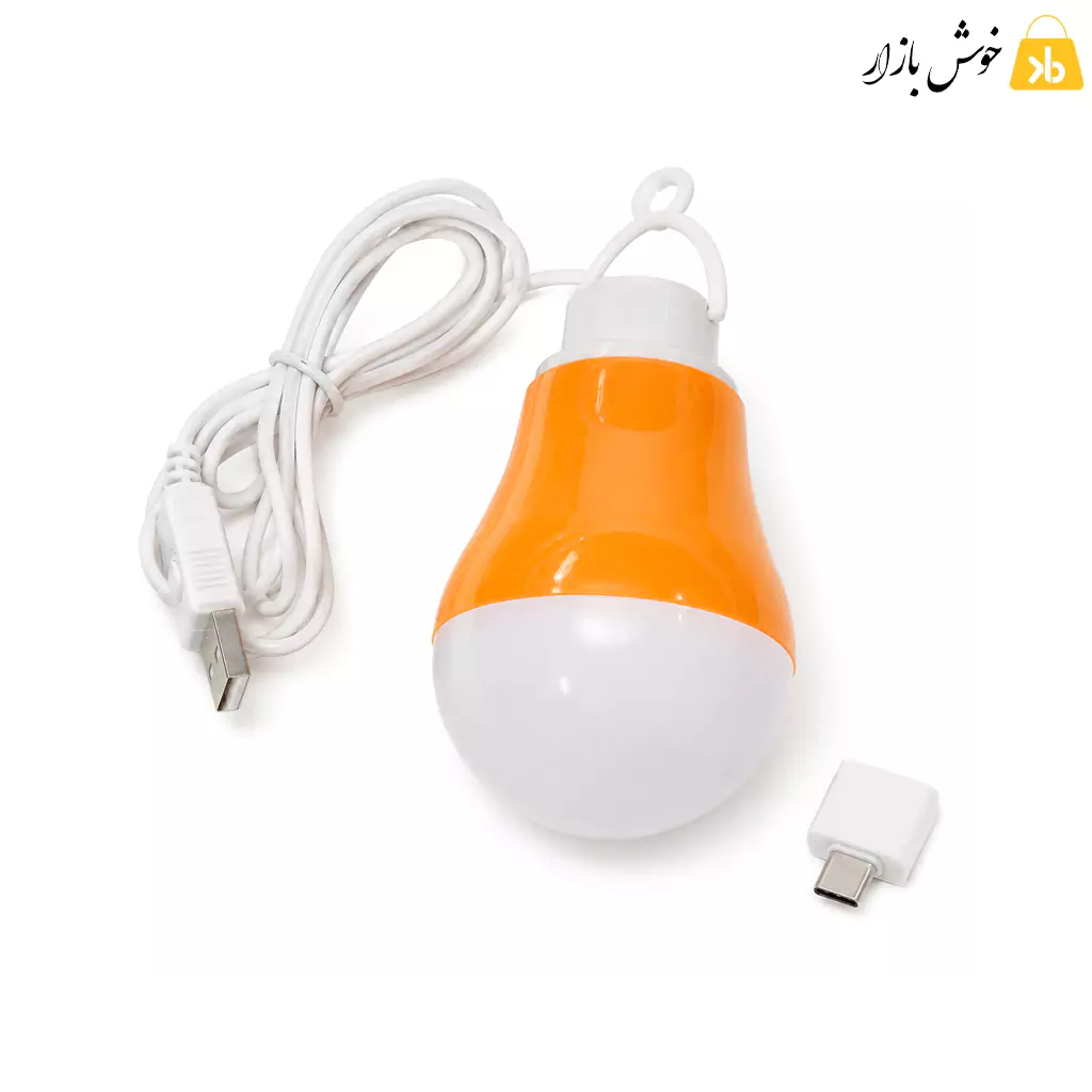 power-bank-usb-lamp-type-c-orange لامپ پاوربانکی نارنجی با کابل 1 متر و مبدل OTG تایپ C