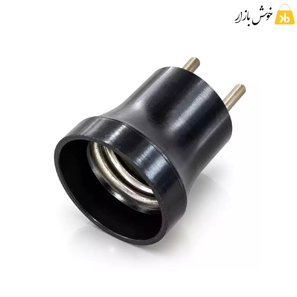 forough-e27-brass-plug-lamp-holder-main نمای سهرخ سرپیچ دوشاخهدار فروغ E27 با بدنه باکالیت مشکی و پینهای برنجی