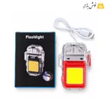 نمای دیگر جعبه آبی و مشکی با نوشته Flashlight و تصویر محصول