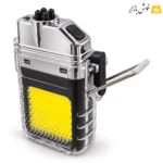 نمای نزدیک پوشش دارای نوشته USB در کنار فندک پلاسما با چراغ COB