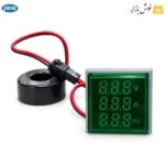 چراغ سیگنال تریپل JBH با پنل سبز و سه ردیف نمایش ولتاژ، جریان و فرکانس در کنار حلقه CT