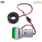 چراغ سیگنال تریپل JBH با پنل سبز در کنار حلقه جریان دارای نشان 100A و سوکت اتصال حسگر