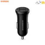 نمای روبهروی شارژر فندکی ریورسانگ Safari P5 CC41C با بدنه مشکی و دو خروجی USB-A