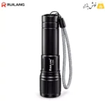 نمای عمودی بدنه مشکی و نوشته برند RUILANG روی چراغ قوه RL-S003